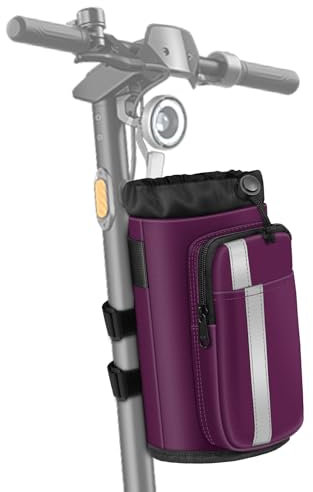 FINPAC Cup Holder for Bike, Universal Water Bottle Holder with Phone Pockets for Stroller Walker Golf Cart Rollator and Scooter, Outdoor, Biking - Purple