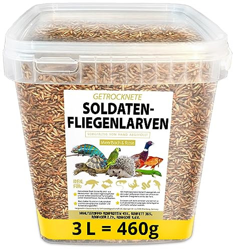 Larves de mouches soldats séchées 460 g (équivalent à 3 litres), Black Soldier Flys, nourriture pour oiseaux, nourriture pour hérissons avec insectes, collation riche en protéines pour reptiles et