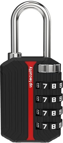 UP Security Cadenas à combinaison pour casier, serrure à combinaison à 4 chiffres, cadenas avec code pour casier de gym, armoire, unité de rangement, étui, clôture extérieure (non lumineux, noir)