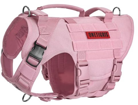 OneTigris Hundegeschirr, X Destroyer Taktisches Einstellbar Antizuggeschirr Ausbruchsicheres Geschirr mit 3 Griffe 2 Metallschnallen Sicherheitsgeschirr (Rosa S)
