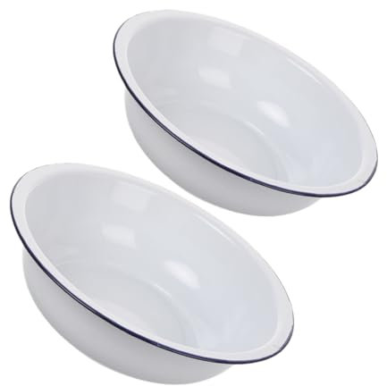 HOMSFOU Enamel Mixing Bowls Set 30cm/32cm Large Enamelware Bowl White Porcelain Mixing Basin for Soup, Salad, Pasta, Fruit 2pcs