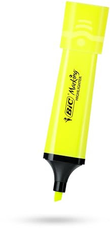 BIC Marking Textmarker Flach Textmarker Textmarker Kunststoff Textmarker Stift mit fluoreszierender neongelber Tinte Textmarker Stifte für glatte Noten Präzise Highlights Ideal für Schule und Büro