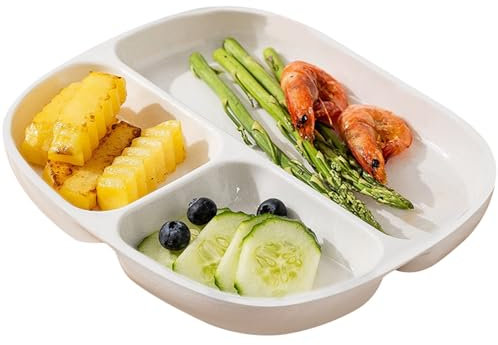 SLSKO Divided Platter Deep,Ceramic Dinner Plate with 3 Compartments Partition of Food to Balanced Meal, Divided Platter for Veggies/Fruits/Pastas Adults Slimming Tray, 1 Pieces(Blue)(White)