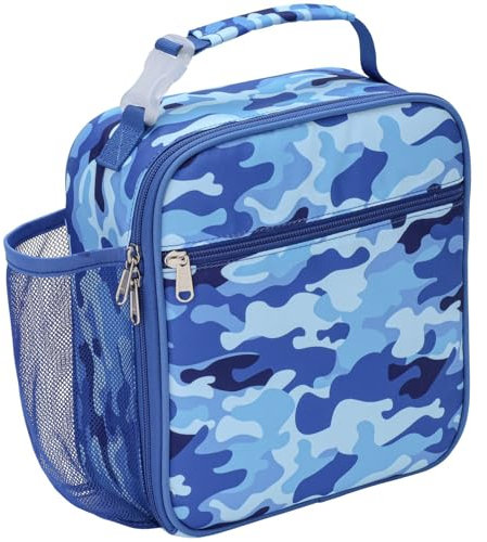 Bagseri Lunch Bag for Kids - Insulated Lunch Bag for Boys, Portable Lunch Cooler Bag for School, with Bottle Holder, Water-Resistant Lining, Blue Camo