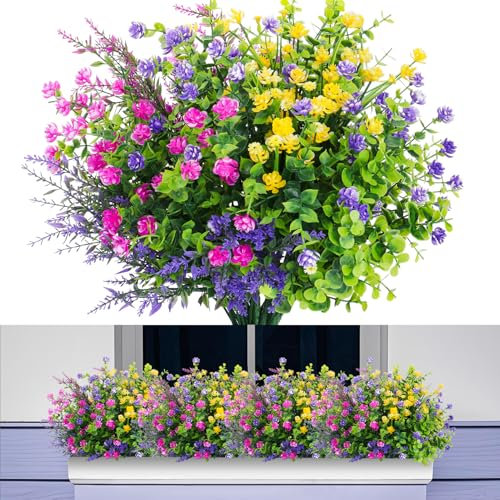 Elektheim 12 Bündel Kunstblumen Wetterfest Künstliche Blumen Balkon Kunstpflanzen Außen Blumenstrauß Pflanzen UV-beständig Balkonpflanzen für Balkonkasten Innen Außen Outdoor