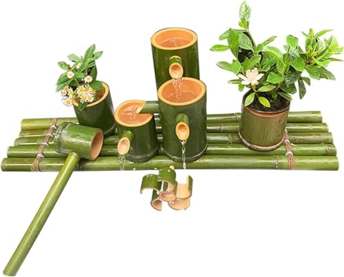 Kit fontana da giardino, fontana in bambù naturale con pompa, kit decorativo con giochi d'acqua e ruota idraulica rotante, fontane Zen Feng Shui, for acquari da giardino, laghetti, patio(60cm)