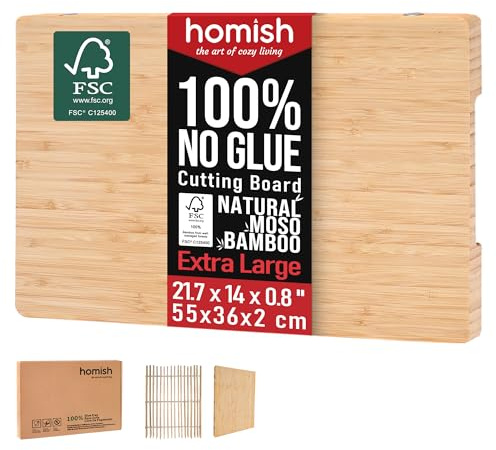 XL Bamboo Chopping Board with Handle – Extra Large Wood Charcuterie Cutting Board for Meat, Cheese, Serving – Truly Non Toxic, Glue-Free, 55x36x2cm Dishwasher Safe [New 2026 Upgrade]