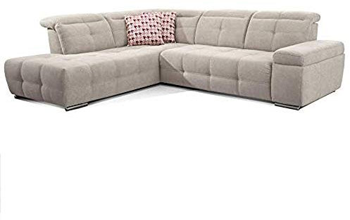 CAVADORE Schlafsofa Mistrel mit Ottomane links / Große Eck-Couch im modernen Design / Mit Bettfunktion / Inkl. verstellbare Kopfteile / Wellenunterfederung / 269 x 77-93 x 228 cm / Grau/Weiß