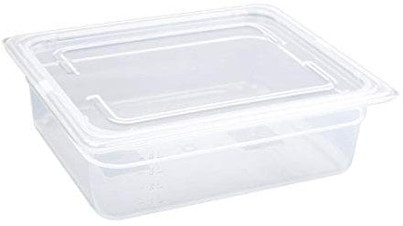 Vogue Polypropylene 1/2 Gastronorm Container with Lid Set - 100 mm Deep (Pack of 4), White & Clear, Capacity: 5.9 Litre, GN 1/2, Half Size, Temperature Range: -40° to 70°C, GJ515