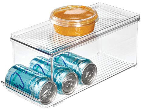 iDesign Storage Container with Lid, Plastic Storage Box for Fridge and Pantry with Space for 9 Cans, Practical Fridge Storage for Food and Drinks, Clear
