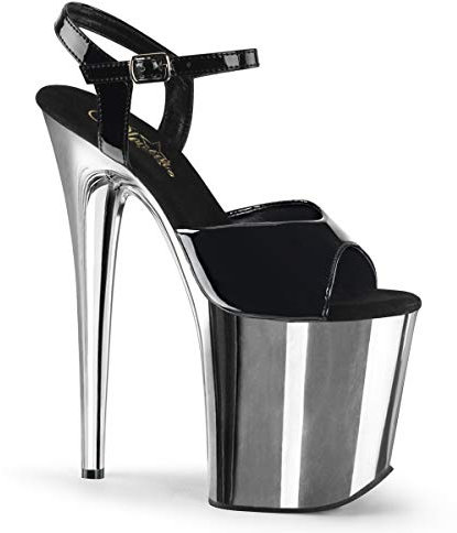 Pleaser Damen FLAMINGO-809 Offene Sandalen, Schwarz (Blk Pat/SLV Chrome)