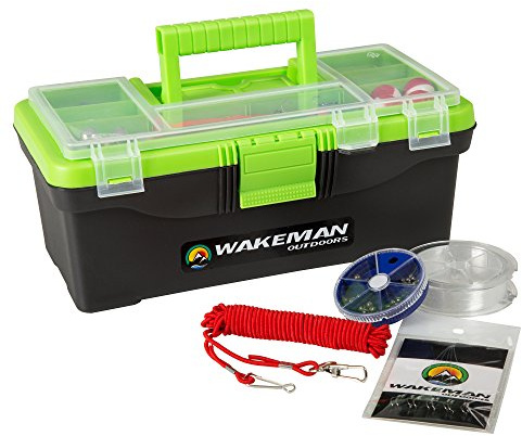 Wakeman Juego de Aparejos de Pesca de 55 Piezas, Caja de Aparejos Que Incluye plomos, anzuelos, señuelos, Bobbers, Peces giratorios