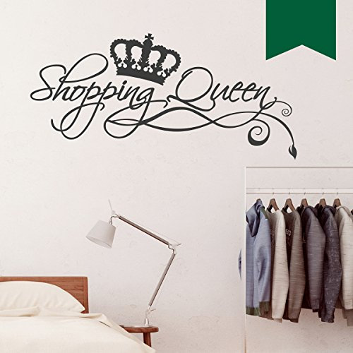 WANDKINGS Wandtattoo Shopping Queen (mit Krone und Blumenschnörkeln) 50 x 28 cm dunkelgrün - erhältlich in 33 Farben