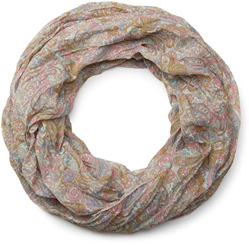 styleBREAKER Indian Style Paisley Muster Loop Schlauchschal, seidig leicht, Unisex 01016089, Farbe:Hellgrau-Rosa-Hellblau, Größe:Schmal