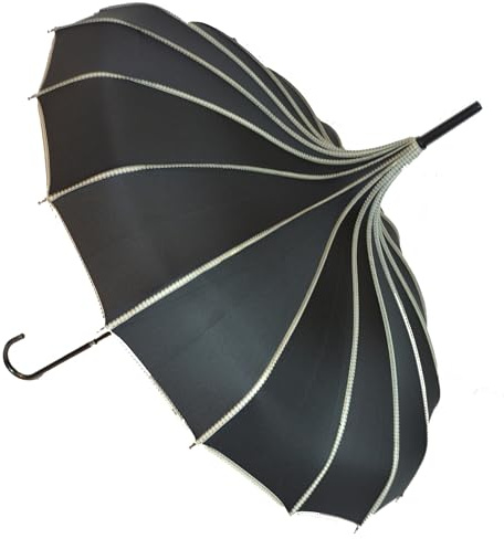 Regenschirm, pagodenförmig, gepunktete Rippen, Schwarz