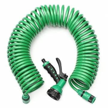15M EVA Coiled Spiral Pipe Stretch Garden Hose With Nozzle