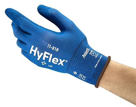 Hyflex Ansell 11-818 Arbeitshandschuhe, Industrie und Mechaniker-Handschuh, Verbesserter Griff- und Komforttechnologie, Montagehandschuhe, Werkstatthandschuhe, Blau, Größe 2XL (12 Paar)