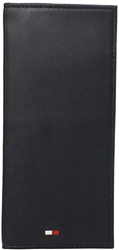Tommy Hilfiger Leather Secretary Wallet - Slim Long Multipurpose Versatile Vertical Bifold Checkbook Cover, Black
