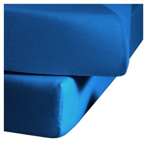 fleuresse Jenny C klassisches Jersey-Spannlaken, 100% Baumwolle, mit praktischem Rundumgummi, Fb. Meeresblau, Größe 150 x 200 cm, auch passend für 140/160 x 200