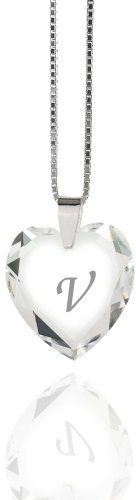 Damen Halskette 925 Sterling Silber mit SWAROVSKI ELEMENTS Herz Crystal Buchstabe V 