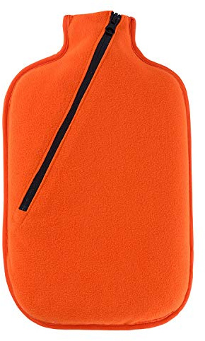 Hugo Frosch Öko-Wärmflasche 2,0 l mit weichem Softshellbezug Orange | Große formstabile Bettflasche Made in Germany, geruchsneutral, kuscheliger Überzug mit Zipper, abnehmbar & waschbar