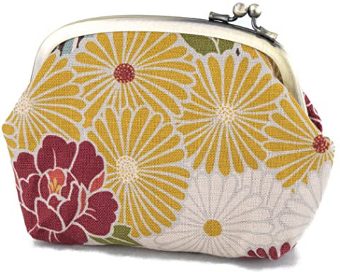 Pochette Porte Monnaie Femme Retro Fleur avec Fermoir Bleu Coton Clic Clac Petit Poche Portefeuille Pochette Japonaise