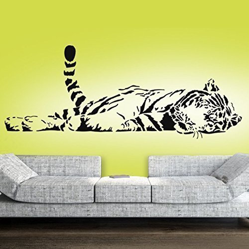 Grandora Wandtattoo Tiger liegend XXL I schwarz (BxH) 100 x 40 cm I Wohnzimmer Schlafzimmer Kinderzimmer Sticker Aufkleber Wandaufkleber Wandsticker W5103