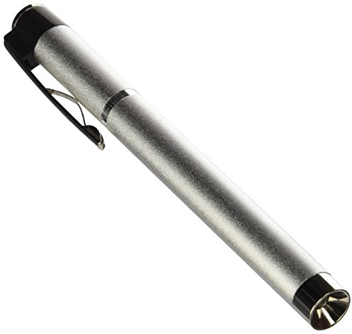 Gima - Professionelle Stiftleuchte Omega, LED, Diagnostikleuchte, aus Metall, Silberfarbe, in Etui geliefert, Ein/Aus-Schalten durch Taschenclip