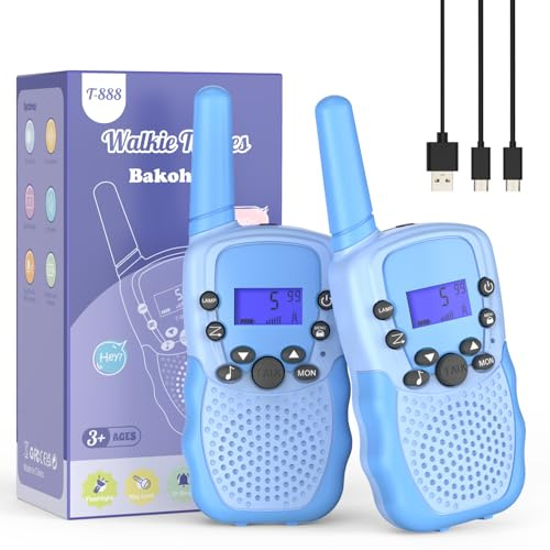 Walkie Talkie Kinder Spielzeug ab 3-12 Jahre, Aufladbar mit 8 Kanäle, Funkgerät Wiederaufladbar mit LED Taschenlampe, VOX Funktion, Klare Stimme für Abenteuer, Camping, Wandern (Hellblau)