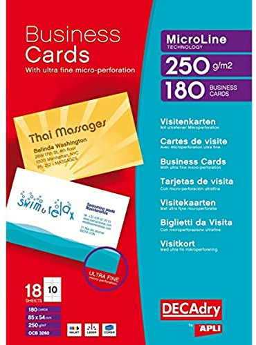 DECAdry OCB3260 lot de 180 cartes de visite blanches MicroLine - 250g