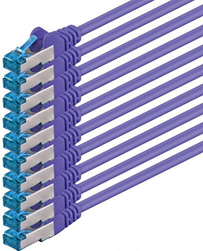 1,5m - porpora - 10 pezzi - Rete Cavi Cat6a | S-FTP | CAT 6a | doppia schermatura - certificato GHMT | PIMF | 500MHz | 10000 Mbit/s
