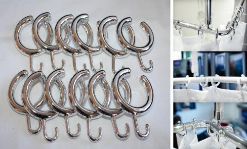 New Elegant Semi-Open Shower Curtain Hooks in Chrome - Set of 14 (Chrome)