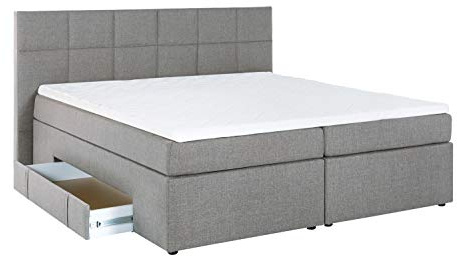 Furniture for Friends Doluna Boxspringbett Andybur mit Bettkasten Hellgrau 140x200 cm H2 inkl. Visco-Topper, 7-Zonen Taschenfederkern-Matratze