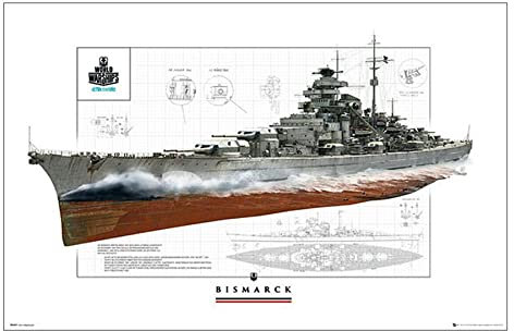 Close Up World of Warships Poster Schlachtschiff Bismarck (91,5cm x 61cm)