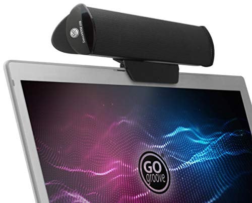 GOgroove SonaVERSE Altavoces USB para Computadora Portátil - Mini Barra De Sonido Alimentada por USB con Diseño De Altavoz Externo con Clip para Monitor, Un Cable para Audio Y Alimentación (Negro)