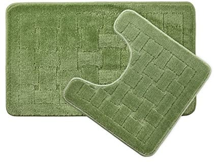 Emma Barclay Orkney - Crosshatch 2 Pc Bath Set in Sage Green - Mat 45x75cm/ Pedestal 45x45cm