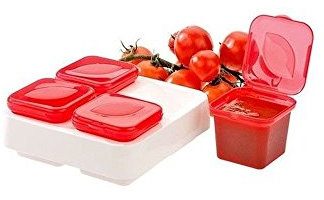 Snips, Congela Sughi & Aromi, 4 Contenitori per alimenti in plastica con coperchio da 100 ml, Colore Rosso e Verde, Misure 15 x 15 x 5,5 cm, Made in Italy, 0% BPA e phthalate free