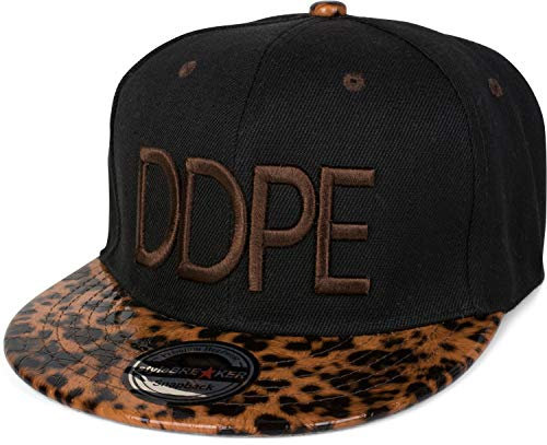 styleBREAKER Snapback Cap DDPE im Leo Design mit Schlangen Prägung, Baseball Cap, verstellbar, Unisex 04023034, Farbe:Schwarz-Dunkelbraun