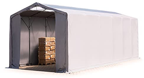 TOOLPORT Zelthalle Lagerzelt mit OBERLICHT 6x12x4 m Garage Industriezelt PVC Plane 850 N wasserdicht grau