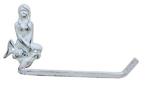 Hampton Nautisches k-9212-w weiß gekalktem Gusseisen Mermaid Toilettenpapierhalter 25,4 cm – Strand Badezimmer Dekoration – Beach Home Dekorieren