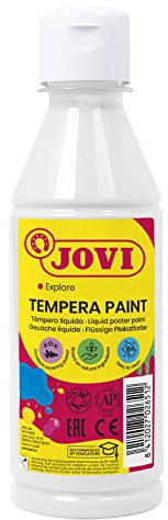 Jovi - Gouache liquide, bouteille de 250ml, Couleur blanche, Peinture à base d'ingrédients naturels, Facile à laver, Sans gluten, Idéal pour l'école (50201)