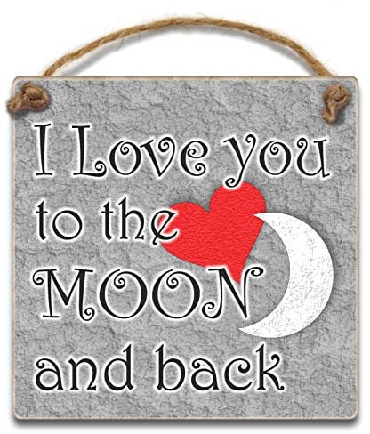Hanging Wooden Plaque I Love You To The Moon and Back Present for Girlfriend, Wife, Boyfriend, Husband, Romantic Gift