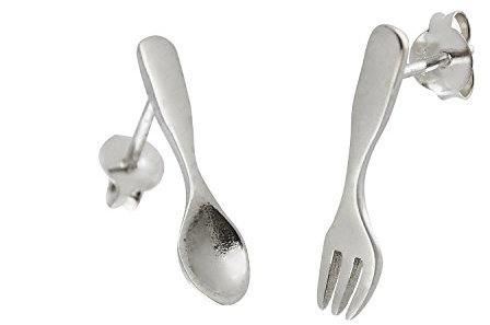 Sterling Silver Eating Utensils Spoon and Fork Post Stud Earrings
