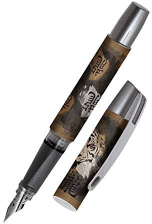Ergonomic fountain pen for left handed for school/college - ONLINE Campus Tiger - solid medium nib, soft grip part, for standard ink cartridges, refillable, for beginners/pupils/students/adults