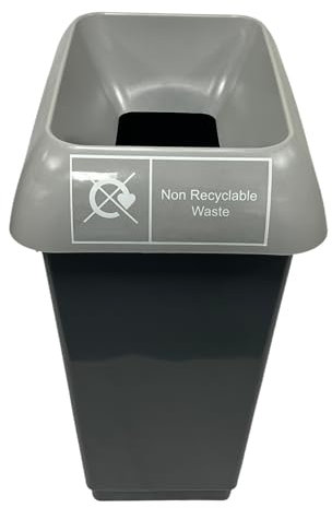 Chabrias Ltd 50 Litre Recycling Waste Bin With Lid & Logo Sticker Included (Light Grey Lid & Non Recycling Logo)