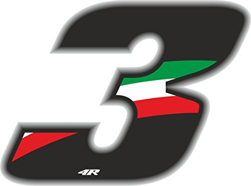 4R Quattroerre.it - 13163 - Numero Gara 3 Adesivo per Moto, Bianco, 6,5 x 8,5 cm