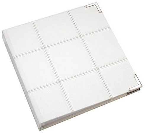 Umbra 308664-673 Union Lederimitat Hochzeitsalbum mit 24 weissen Seiten und inklusive 414 Fotoecken 30 x 30 cm Weiss/Silber