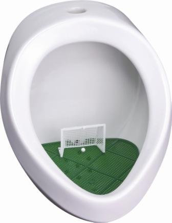 Geschenkbox Urinal-Sieb Piss Goal im Fußball-Look als Einsatz fürs Pissoir