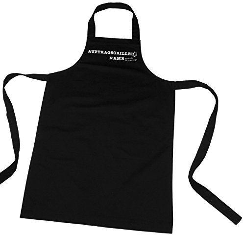 Herz & Heim® schwarze Grillschürze - Auftragsgriller - mit Ihrem Wunschnamen bedruckt Schwarz