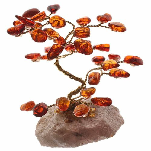 InCollections Damen- Deko Bernstein-Bäumchen mit 36 Bernsteinblättchen cognacfarben 111698B003930